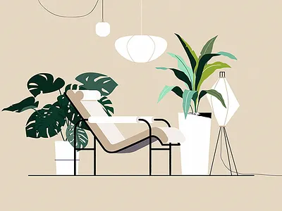 Electric Relaxation 80s akari chair furniture lamp monstera plant relax retro