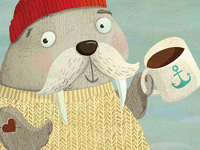 Sailor Walrus childrensillustration cute animals illustration mustache nautical sailor walrus whimsical