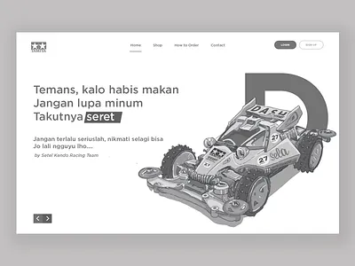 Goejonan Retjeh discover enjoy greyscale homepage illustration intro tamiya toys website wireframe
