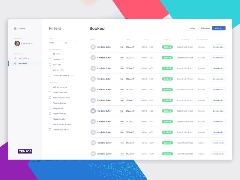 Shift Manager Desktop App - Zenjob app booked desktop minijob shift plan zenjob