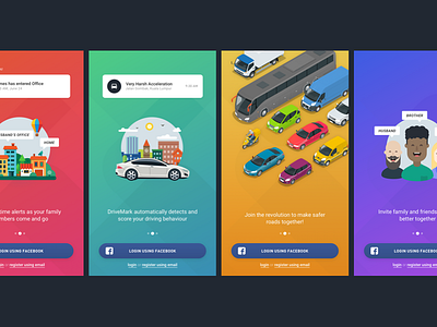 DRIVEMARK™ by KATSANA - Onboarding app facebook flat gradient illustration katsana mobile app