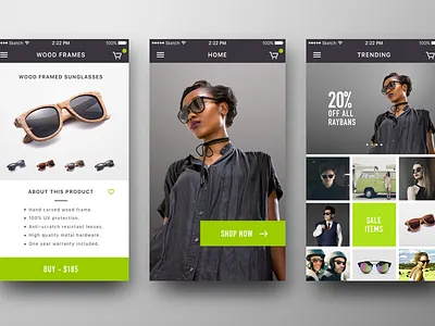 Sunglasses Mobile App app cart ecommerce fashion iphone minimal mobile shopping store sunglasses ux ui
