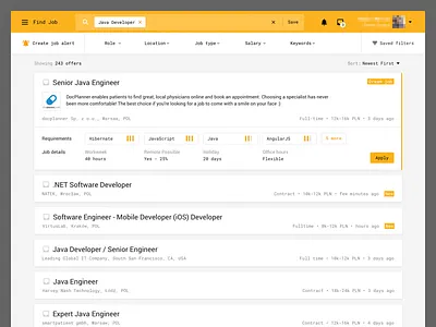 Jobs list for IT Contractors dashboard design flat interface jobs list material ui ux