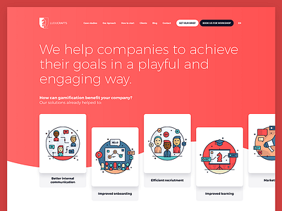 Ludu Web Preview cards games gamification gradient homepage icons illustration index landing luducrafts web webdesign