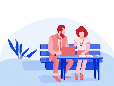 operating hours blue illustration man powder time woman work