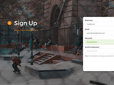 Skateboarding - Sign Up Web dailyui desktop form interface landing page signup skateboard ui ux