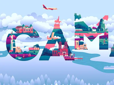 Samara - MegaFon Office Interior Illustations blue circle city editorial graphic illustration letter light material summer sun vector