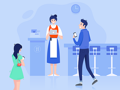 Enter the restaurant blue figure flat illustration iphone people restaurant