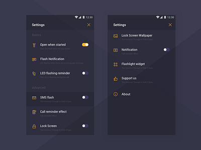 Flashlight setting about dark flashlight icon light settings
