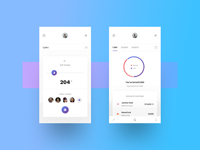 App - Fin-Tech analytics banking dashboard design feed fintech gift minimal mobile money profile