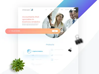 Infocube blue color gradient office orange person products stadistics team web