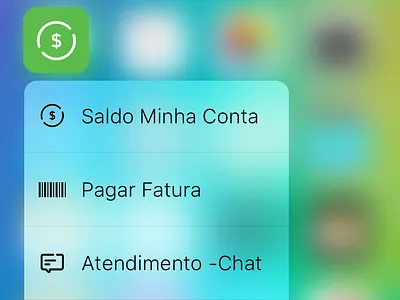 Quick actions. 3D touch app Minha Conta 3d touch app apple bank finance ios payment quick actions