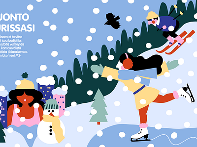 Winter Sports cold colorful cute editorial flat color leena kisonen magazine nature pastels snow sports winter sports