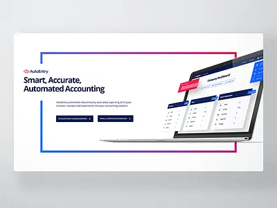 Accounting software hero message clean frame hero integration laptop minimal perspective web