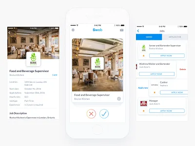 Job hunting app app card favorites home ios minimal mobile swipe tinder toronto ui ux