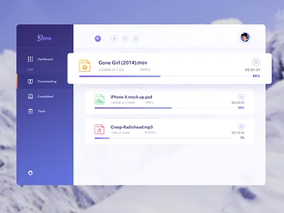 Downloader App Proposal No. 1 app dashboard dasktop donwnloader mac ui web