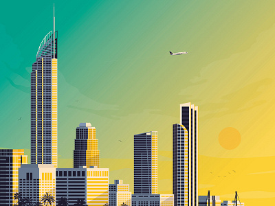 Gold Coast City Retro Travel Poster Illustration art print australia cityscape gold coast illustration landmark poster retro print vector design vector illustration