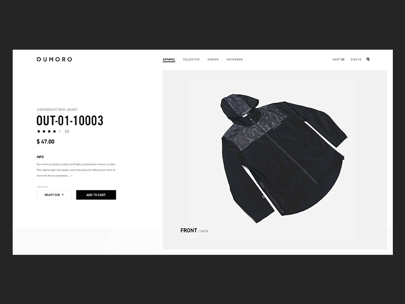 Umoro - Product Page animation clothing concept minimal motion transition ui umoro ux web website