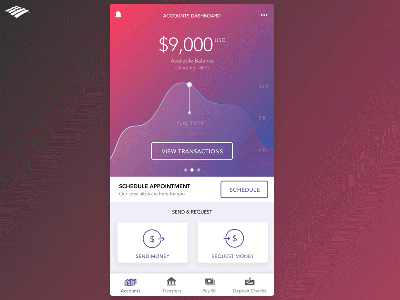 Bank of America - Before / After animation app bank banking bitcoin finance fintech gif gradient mobile money