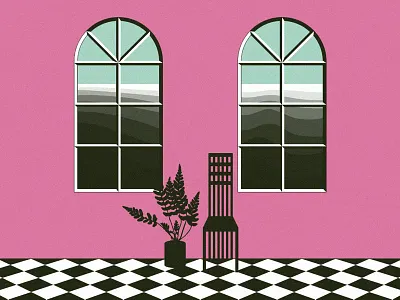 Cyrstal Ball esoteric floral mountains pink tiled