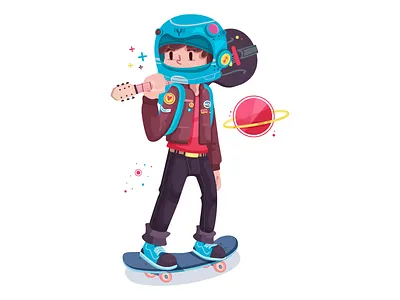 Astro Boy astronaut character guitar illustration music skate skateboard space spaceman
