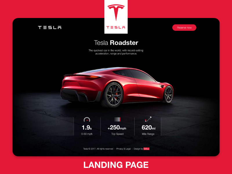 Example of Tesla ROADSTER Landind Page