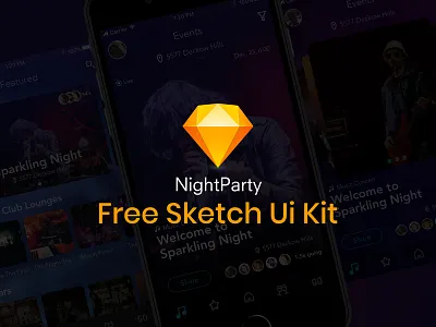 Nightparty | Free Sketch Ui Kit event free freebie home screen ios iphone kit music night night party sketch ui
