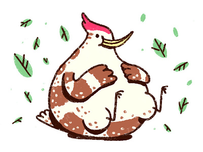 Chubby Woodpecker bird character full happy illustration leaf linework simple woodpecker