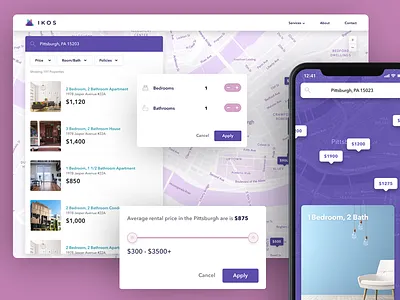 Ikos Property Listing Flow (REAL PROJECT) app interface ios iphone x maps product rental ui ux