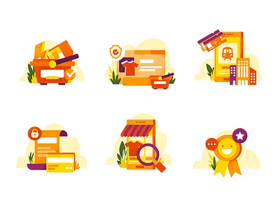 Illustration Exploration app cart ecommerce illustration intro landing mobile onboard online service shop walktrough