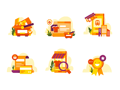 Illustration Exploration app cart ecommerce illustration intro landing mobile onboard online service shop walktrough