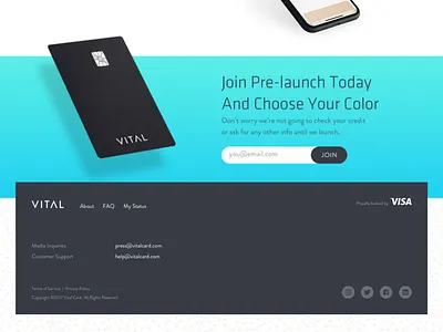 Footer CTA credit card footer navigation pre launch sign up