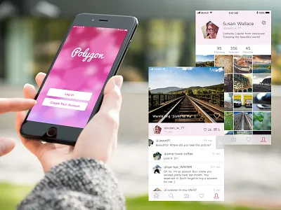 Polygon app camera girly ios photo pink polygon sns ui user interface