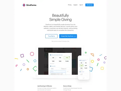 GiveForms giveforms home page landing responsive ui ux web website