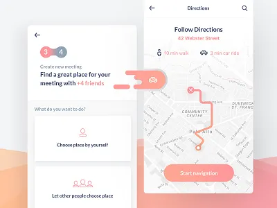 LunchTime! - navigation app clean ios iphone kit navigation orange pink screen ui ux