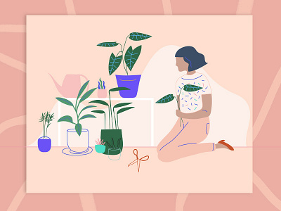 Plants & Pots flowers girl plants pots red scissors shoes sitting watering