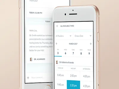 Scheduling & Messages - Mobile app application calendar chat dashboard flat healthcare ios iphone 8 messages mobile schedule