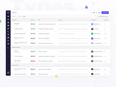 Meeting Types booking calendar crm design engagement meetings sales scheduling solutions templates user experience