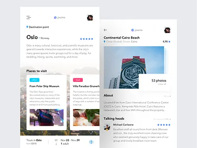 Journo - AI powered travel assistant app clean design flat interface ios minimal mobile simple ui ux white
