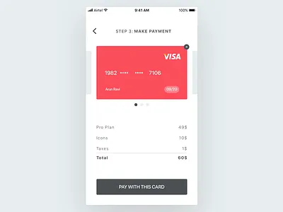 Payment UI card checkout flat ios payment visa