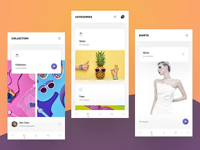 App - Commerce app design clothes collection commerce feed interface list minimal navigation slider ui