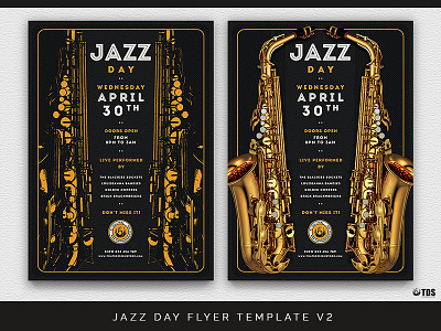 Jazz Day Flyer Template V2 blues classy concert elegant festival flyer jazz music poster sax saxophone thatsdesignstore