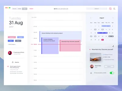 My Calendar | Day View bright calendar dashboard desktop fireart fireart studio my calendar organiser purple ui ux white