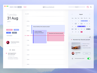 My Calendar | Day View bright calendar dashboard desktop fireart fireart studio my calendar organiser purple ui ux white