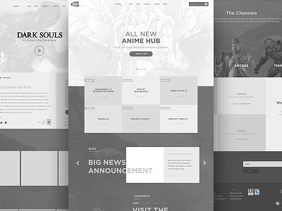 Bandai Namco Wires bandai namco dark souls anime hub greyscale wireframes ux design wireframes layout video game wireframe concepts wireframes