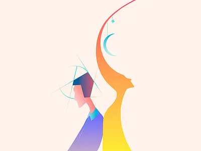 Talent imprisoned by mind colors illustration man ming moon spitit woman