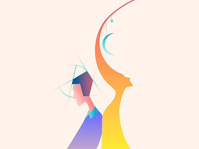 Talent imprisoned by mind colors illustration man ming moon spitit woman