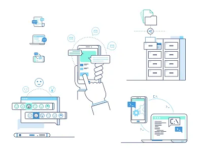 Enterprise And Team Illustrations authentication chat communication enterprise files illustrations message office secure settings team technology