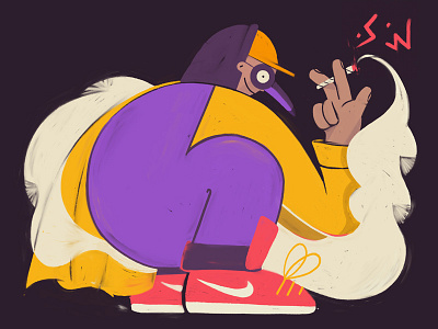 Halloween costume bird character illustration linework nike smoke superhero