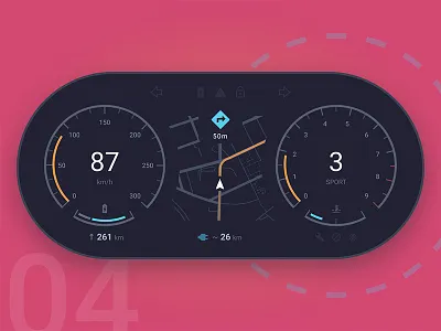 Electric Car Dashboard — UI Weekly Challenges S2 / W4/10 car concept dark dashboard directions electric flat map navigation speed ui